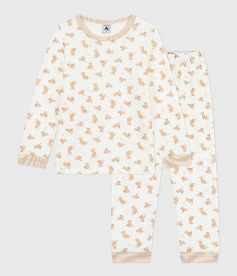 Children's velour pyjamas printed with leopards Ecru/multicolor