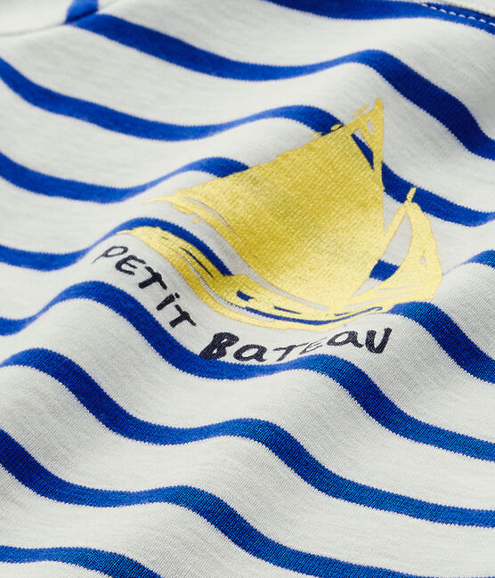 Baby boy's short-sleeved T-shirt MARSHMALLOW white/PERSE blue