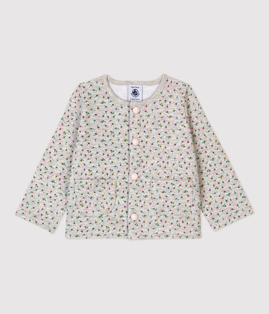 Babies' Fleece Cardigan BELUGA grey/MULTICO white