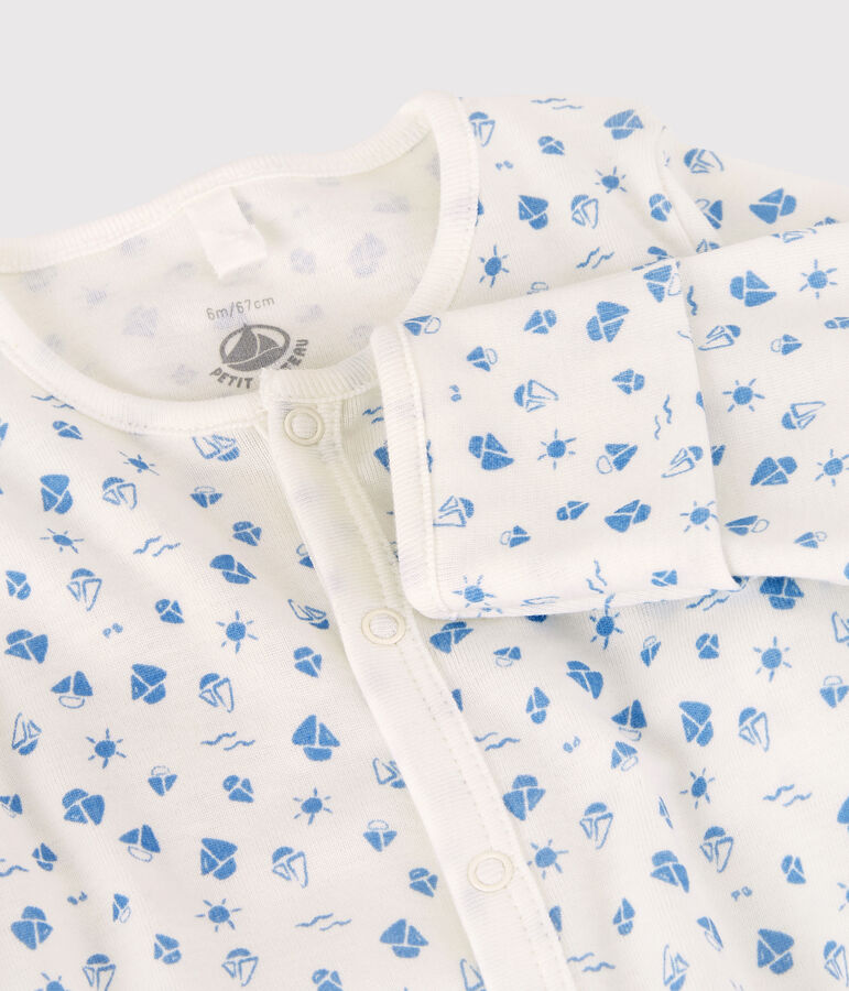 Babies' Cherry Pattern Organic Cotton Jumpsuit/Sleeping Bag white/blue