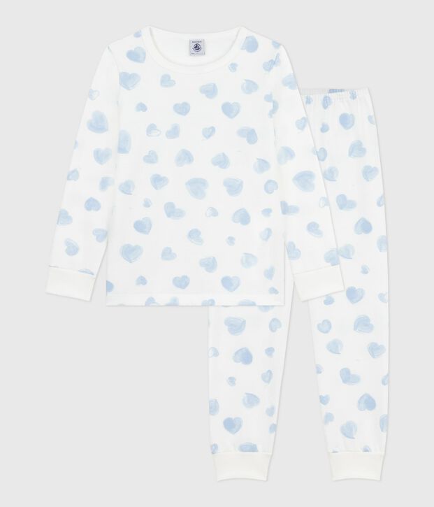 Children's pyjamas in heart-printed fleece white/multicolor