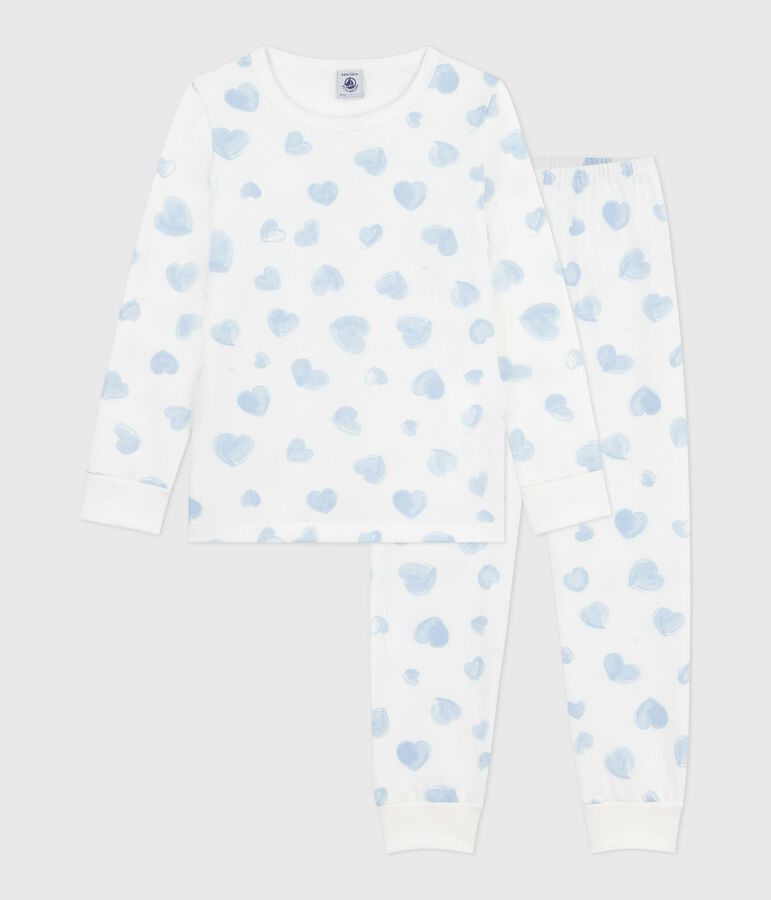 Children's pyjamas in heart-printed fleece white/multicolor