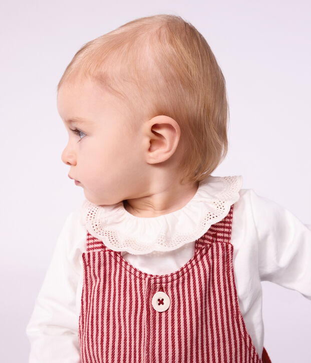 Babies' sleeveless stripy cotton dress with a heart badge pink/pink