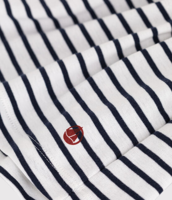Children's sleeveless stripy cotton dress MARSHMALLOW white/SMOKING blue