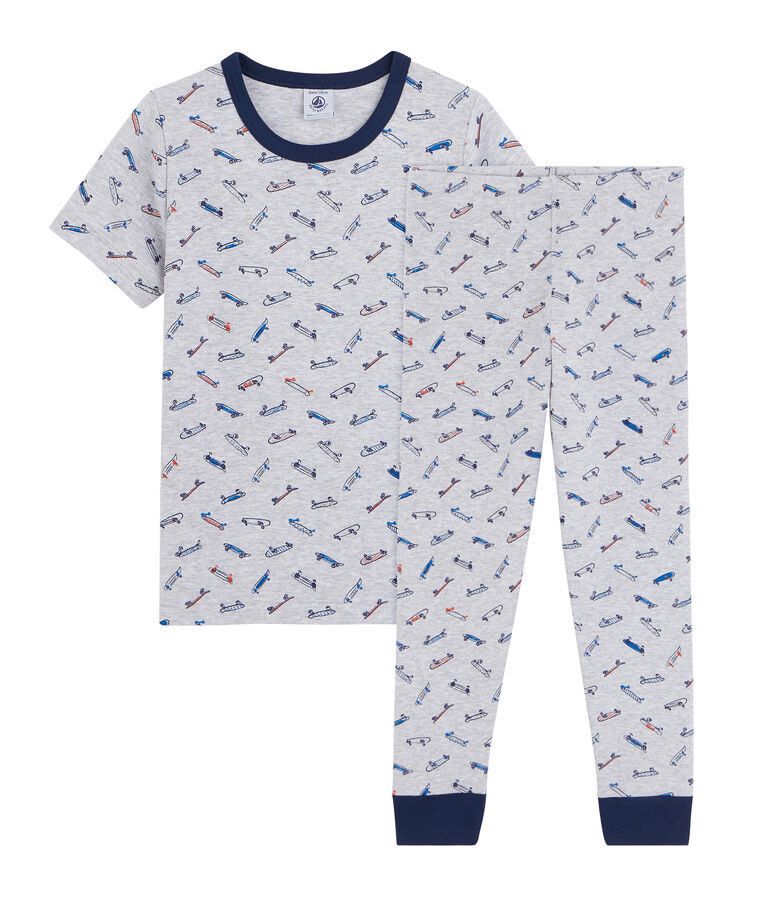 Boys' Ribbed Skates Pyjamas POUSSIERE grey/MULTICO white