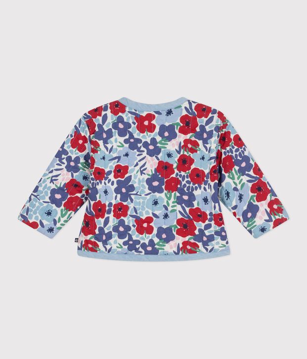 Babies' quilted cotton jacket, printed with flowers white/multicolor