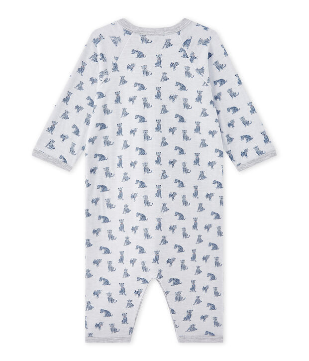 Baby boy's footless sleepsuit in a double knit white/multicolor