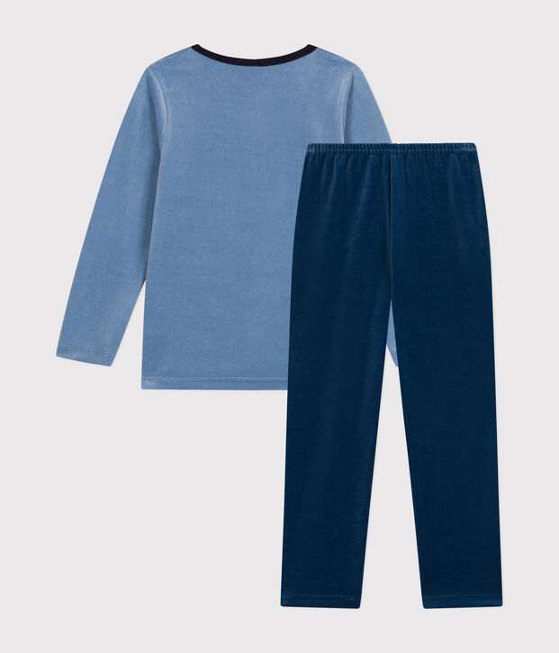 Children's plain velour pyjamas blue/blue