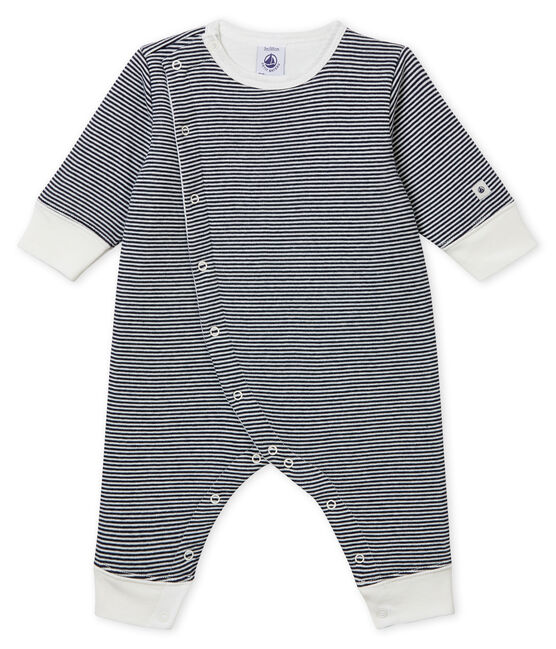 Baby Boys' Tube-Knit Footless Sleepsuit SMOKING blue/MARSHMALLOW white