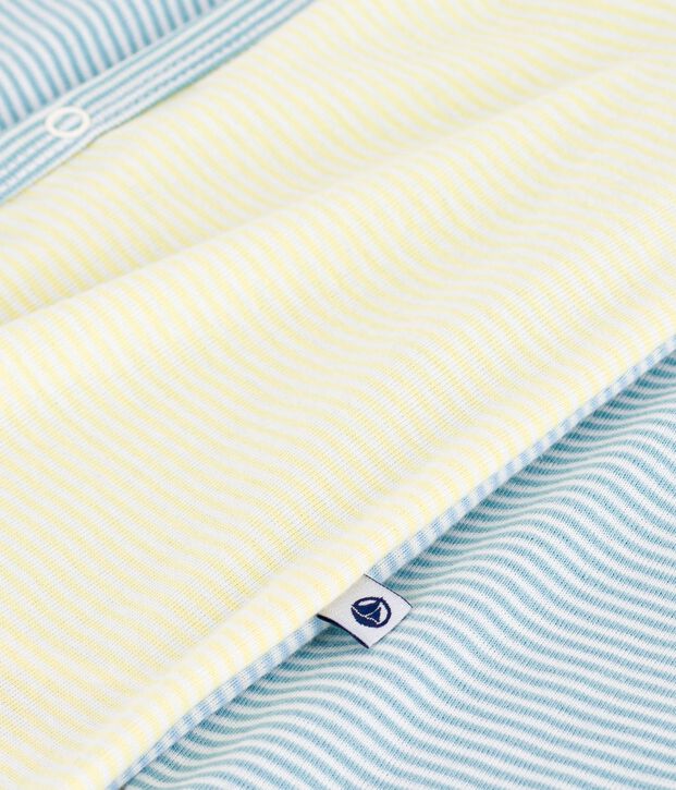 Babies' cotton footless pyjama suit with printed stripes green/white