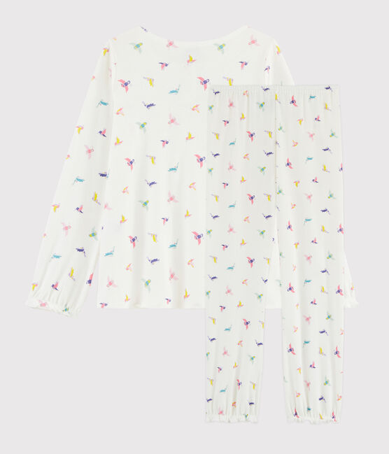 Girls' Birds Print Ribbed Pyjamas MARSHMALLOW white/MULTICO white