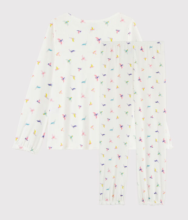 Girls' Birds Print Ribbed Pyjamas white/multicolor