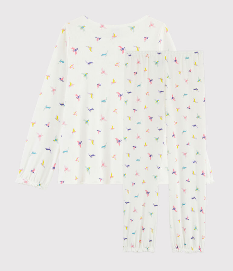 Girls' Birds Print Ribbed Pyjamas white/multicolor