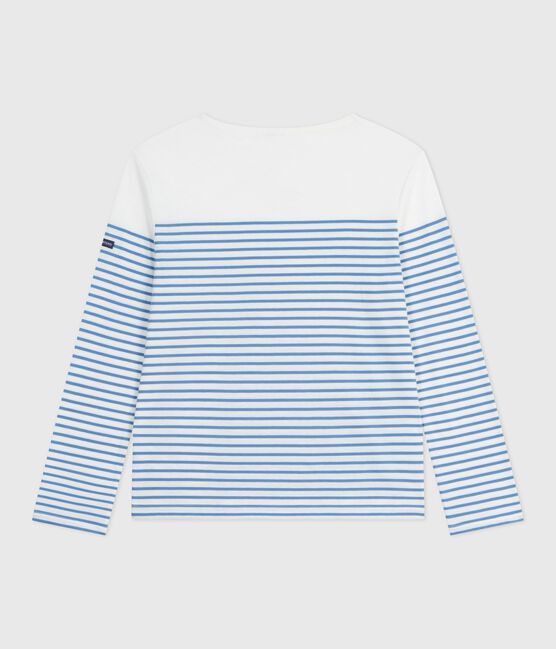 Women's long-sleeved cotton Breton t-shirt MARSHMALLOW white/ALASKA blue
