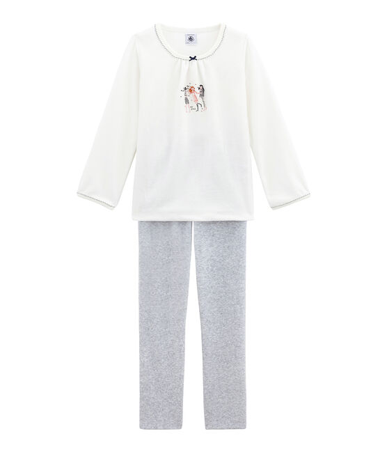 Little girl's pyjamas MARSHMALLOW white/POUSSIERE grey