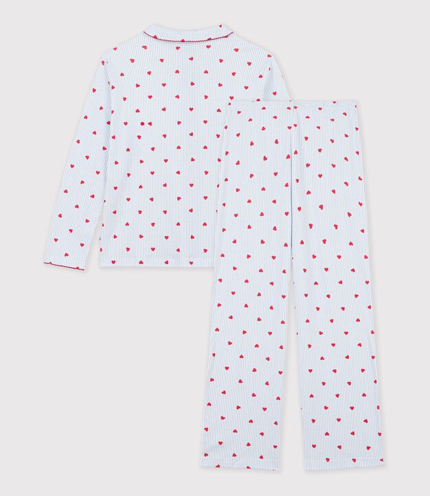Women's buttoned stripe and heart print cotton pyjamas white/multicolor