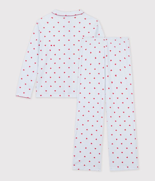 Women's buttoned stripe and heart print cotton pyjamas white/multicolor