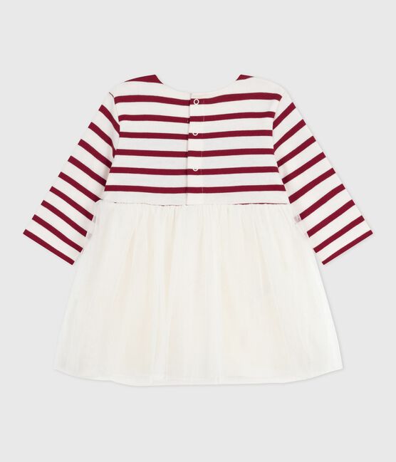 Babies' long-sleeved dress in two materials MILK red/AMARANTE