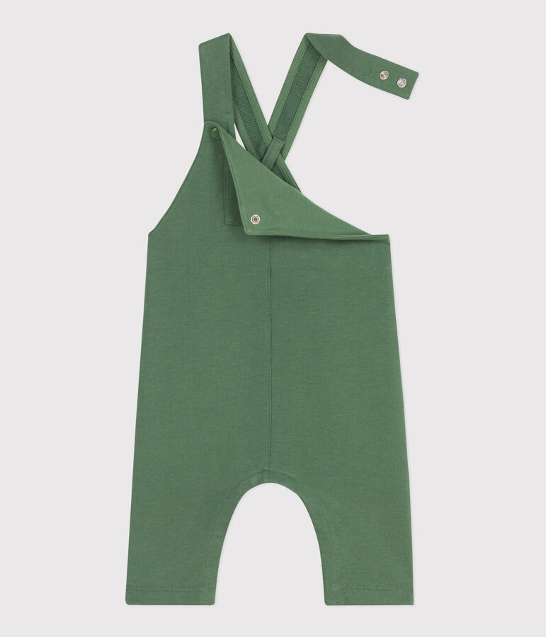Babies' long dungarees in plain cotton green