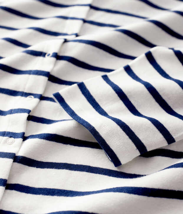 Women's Striped Linen and Cotton Blend Cardigan white/blue