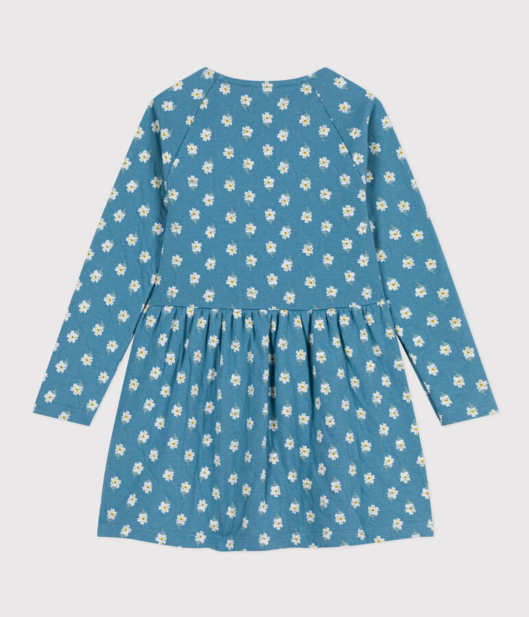 Girls' long-sleeved floral tube knit dress blue/multicolor