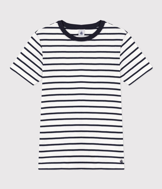 Women's Iconic Cotton Round Neck T-Shirt MARSHMALLOW white/SMOKING blue