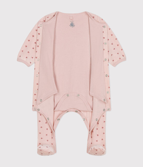 Babies' mini heart print velour bodyjamas SALINE pink/ROSEWOOD