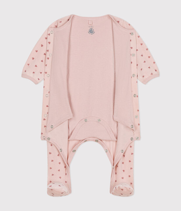 Babies' mini heart print velour bodyjamas pink/pink