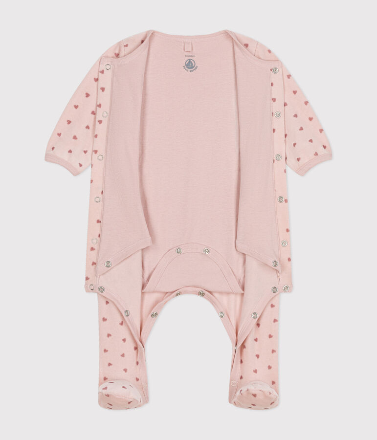Babies' mini heart print velour bodyjamas pink/pink
