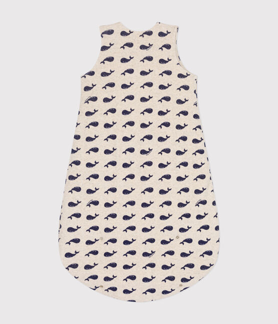 Babies' whale patterned velour TOG 3 sleeping bag MONTELIMAR beige/MEDIEVAL blue