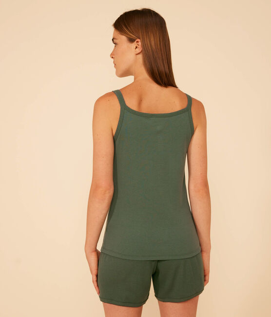 Women's Plain Cotton and Lyocell Pyjama Shorts and Vest CROCO green