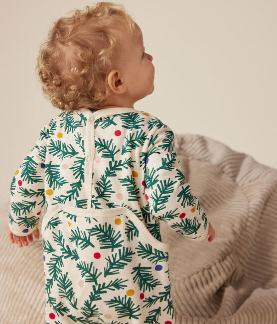 Babies' Christmas tree print pyjamas in brushed fleece AVALANCHE white/MULTICO