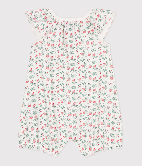 Babies' short floral cotton jumpsuit MARSHMALLOW white/MULTICO white