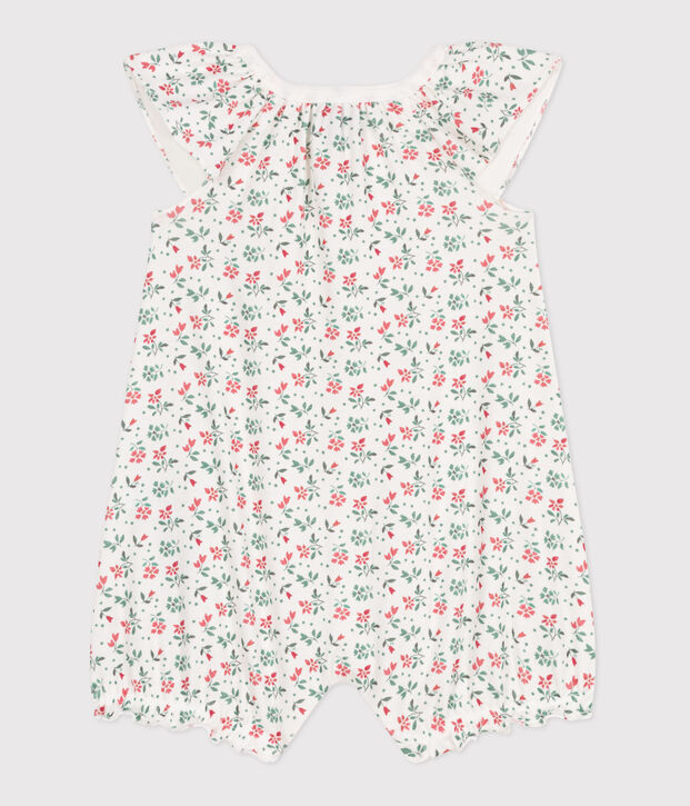 Babies' short floral cotton jumpsuit white/multicolor