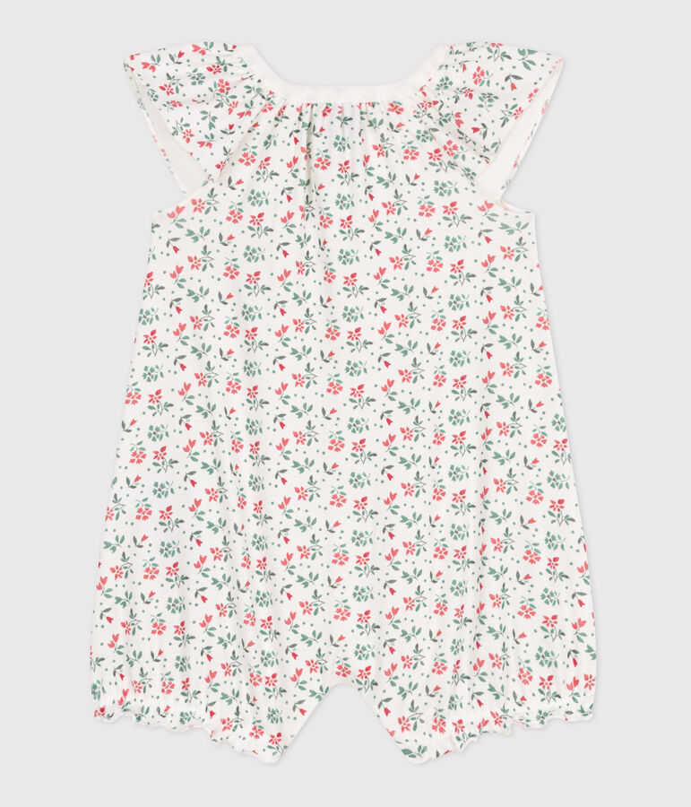 Babies' short floral cotton jumpsuit white/multicolor
