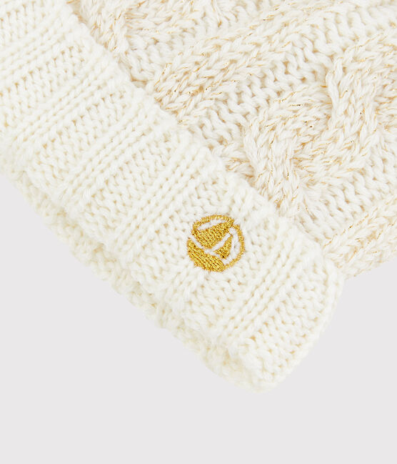 Girls' Woolly Hat MARSHMALLOW white/OR yellow