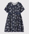 Girls' short-sleeved tube knit dress SMOKING blue/ECUME white