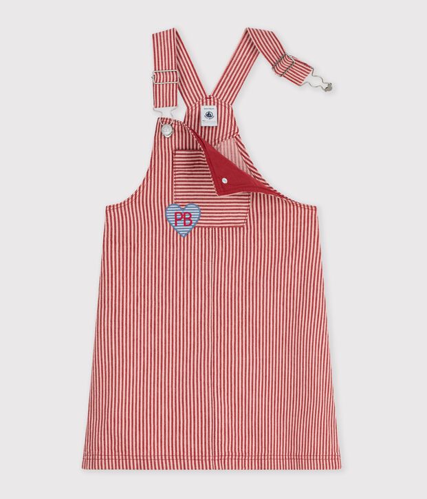 Children's stripy cotton pinafore dress pink/pink