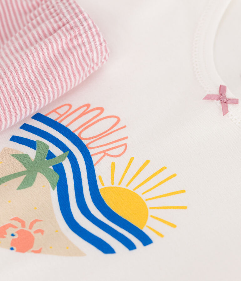 Children's short cotton pyjamas white/pink