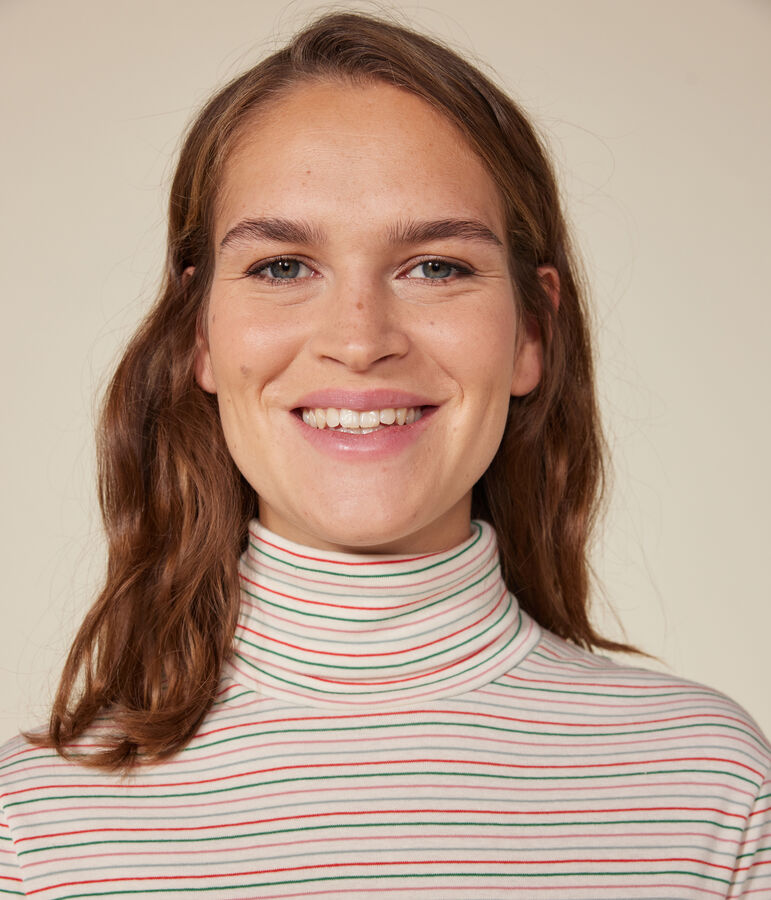 Women's Iconic roll neck cotton T-shirt Ecru/multicolor