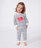 Babies' heart pattern popper-free cotton pyjamas MARSHMALLOW white/SMOKING blue
