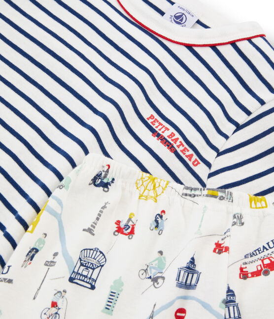 Boys' Ribbed Cropped Pyjamas MARSHMALLOW white/MULTICO white