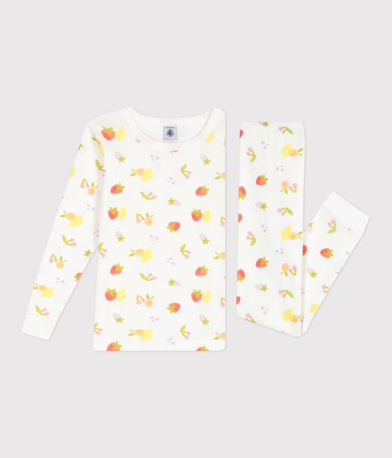 Children's very snug-fitting pyjamas in printed cotton with a fruit print MARSHMALLOW white/MULTICO white