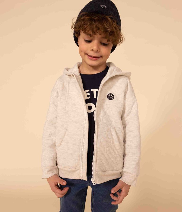 Children's unisex quilted tube knit zipped hoodie beige