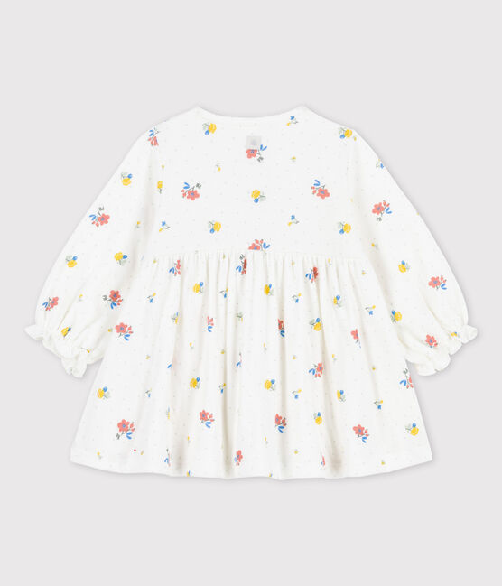 Babies' Organic Tube Knit Floral Print Dress MARSHMALLOW white/MULTICO white