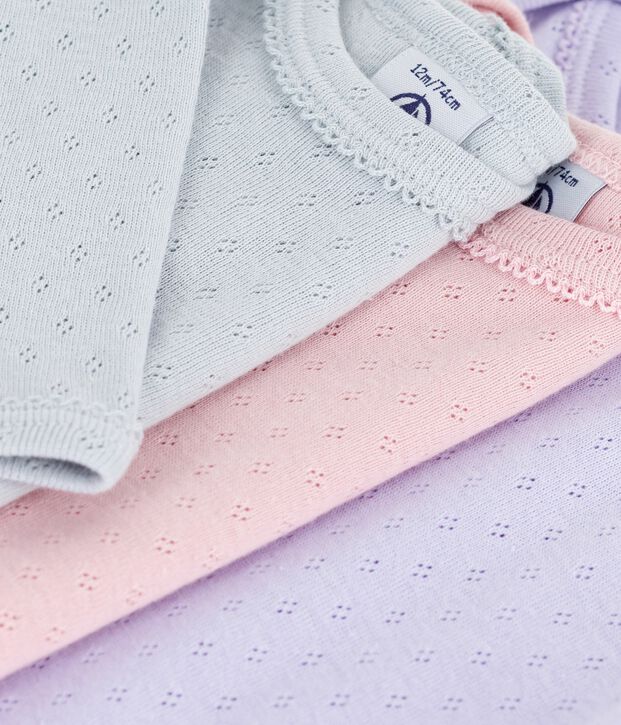 Pack of babies' long-sleeved openwork cotton bodies multicolor
