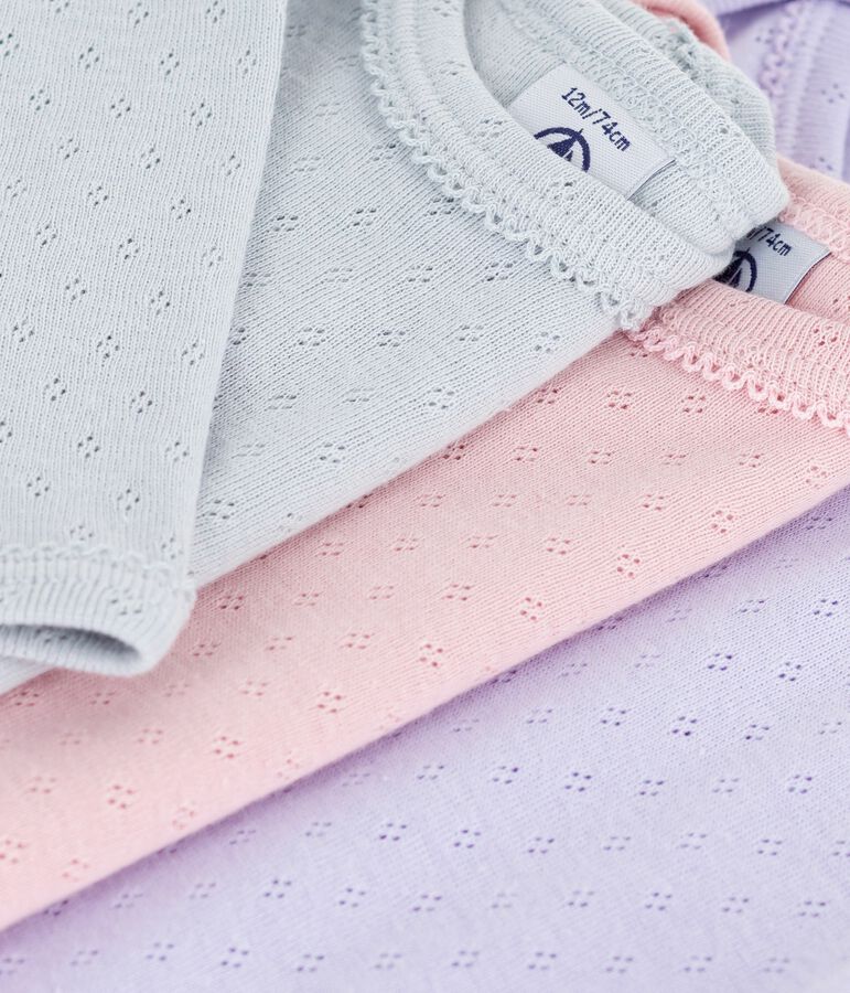 Pack of babies' long-sleeved openwork cotton bodies multicolor