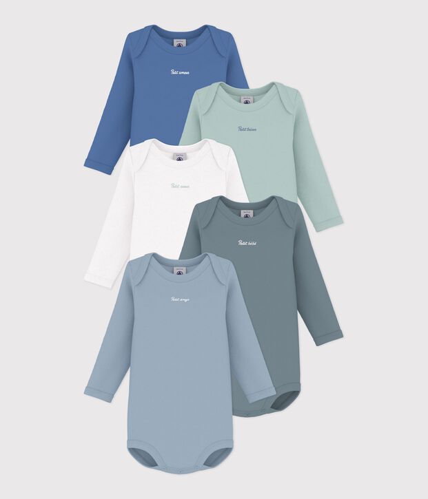 Pack of plain cotton long-sleeved bodies for babies multicolor