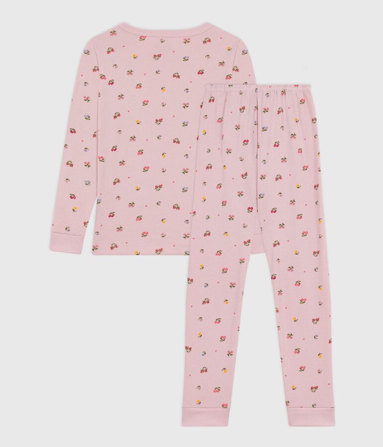 Children's pyjamas in cotton with a flower print and snug-fitting legs pink/multicolor