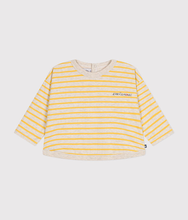 Babies' long-sleeved tube it T-shirt beige/yellow